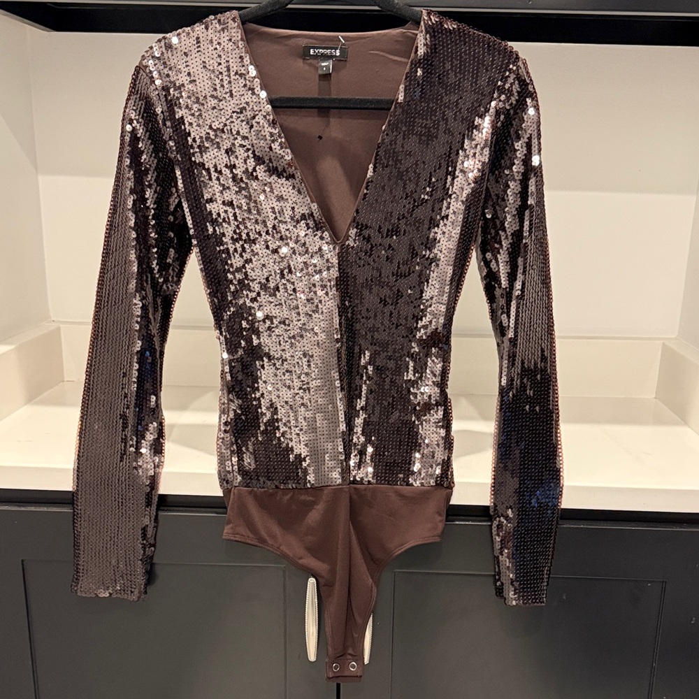 Express Sequin Bodysuit in Brown and Black (perfect for Christmas)